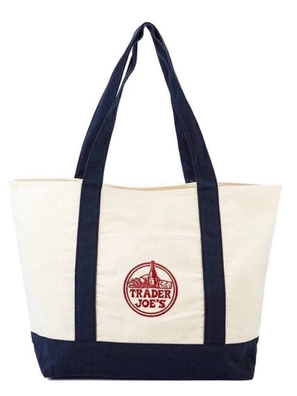 Trader Joe's Cream and Navy Canvas Tote Bag